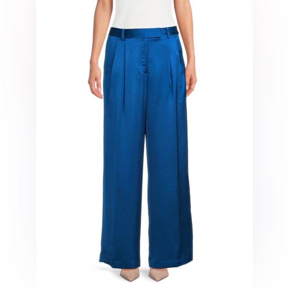 Halston Maroon Wide Leg Pleated Satin Pants